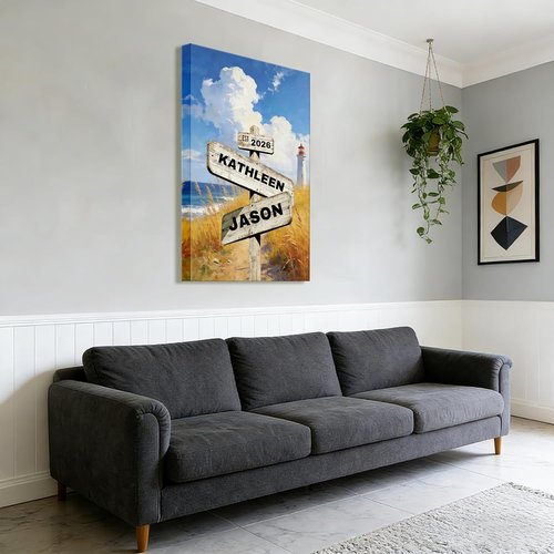 Crossroads Personalized Canvas Print - Custom Name & Date Wall Art for Couples | 8x12 Wrapped Frame
