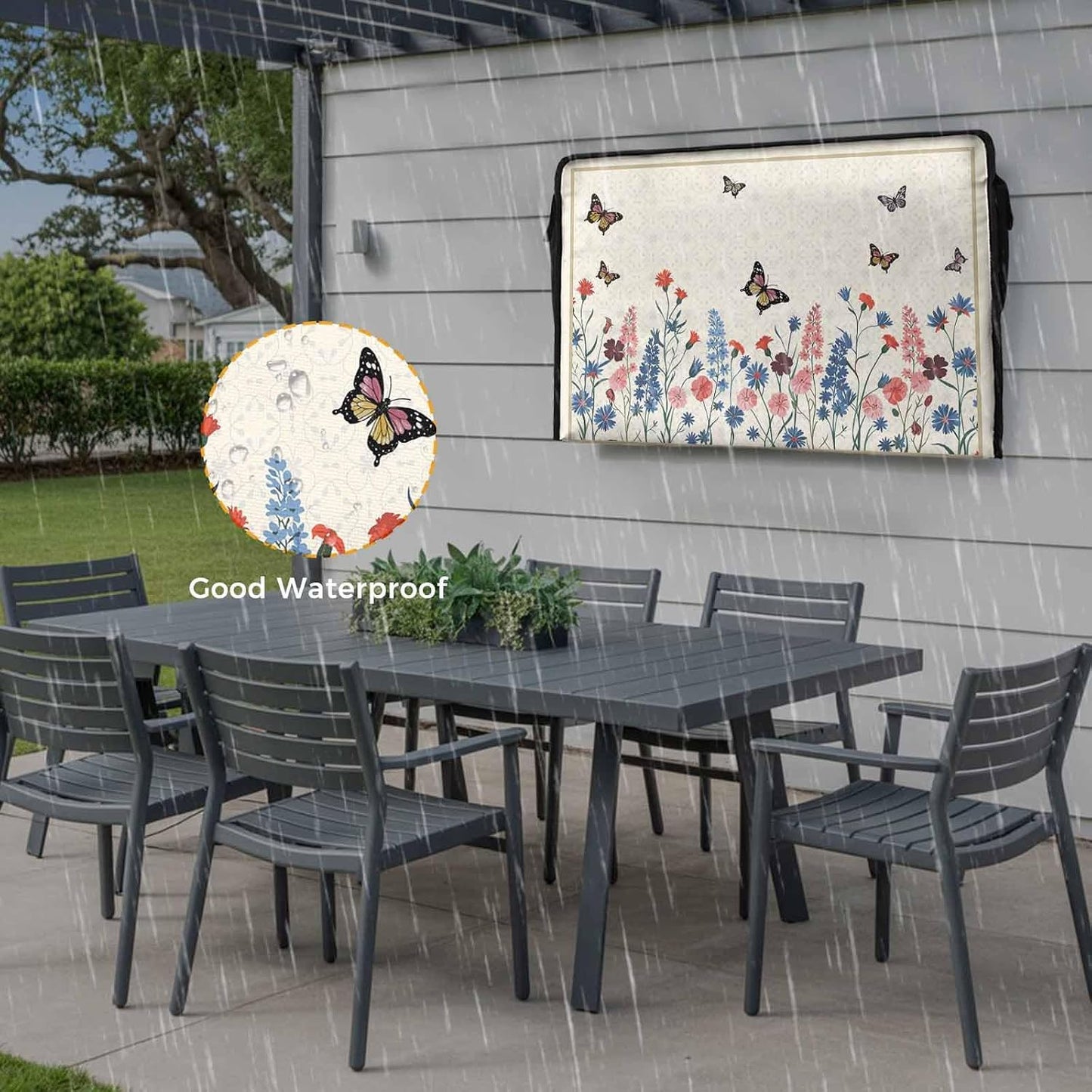EZON-CH 40-43 inch Outdoor TV Cover Vintage Plants Weatherproof TV Screen Protector Spring Lavender Flowers Butterflies