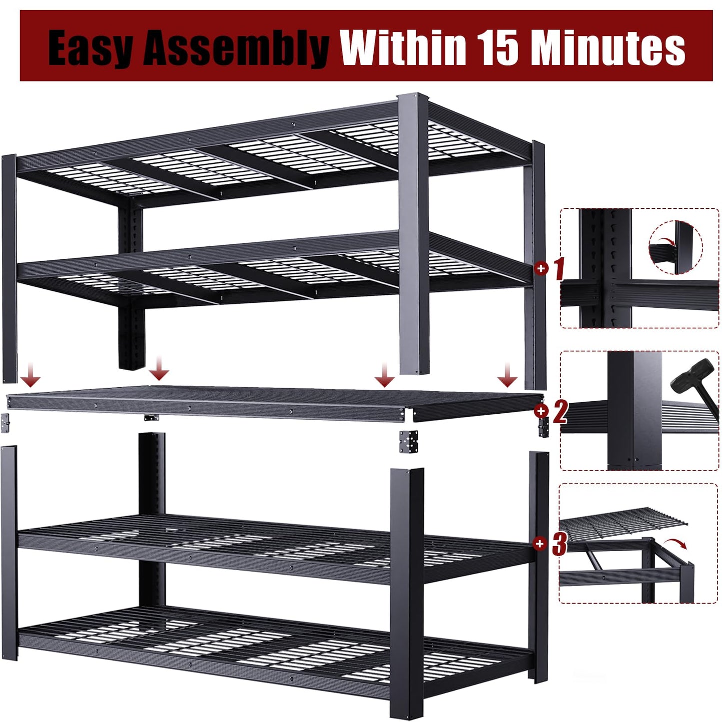 ZEUKMXOO 62" W 3050LBS Storage Shelves Unit,5 Tier Heavy Duty Metal Shelving Unit and Storage Large Rack,72" H x62 W x24 D Adjustable Metal Shelving Unit,Garage Shelves for Basement,Warehouse