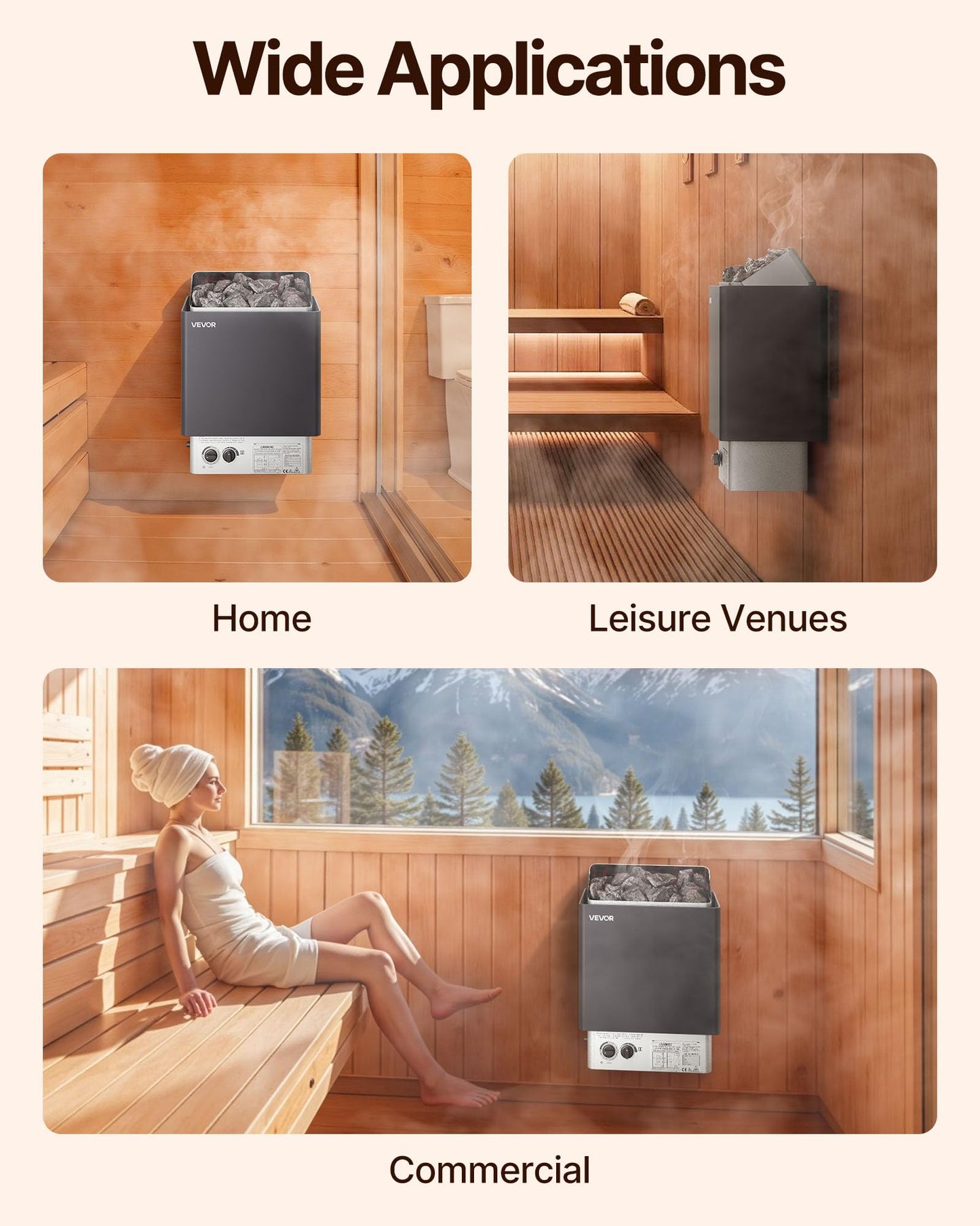 VEVOR Sauna Heater,220V Electric Sauna Stove, Steam Bath Sauna Heate 3h Timer and Adjustable Temp for Max. 176-318 Cubic Feet, Home Hotel Spa Shower Use (6KW) FCC Certification