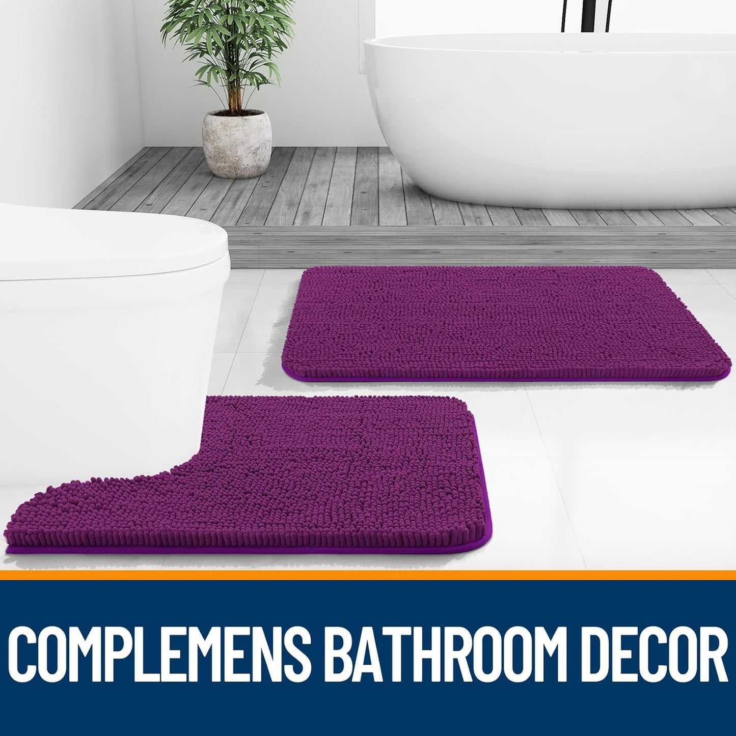 OLANLY Bathroom Rugs - Extra Soft Chenille Bath Mats | 36x24, Quick Dry, Machine Washable, Purple
