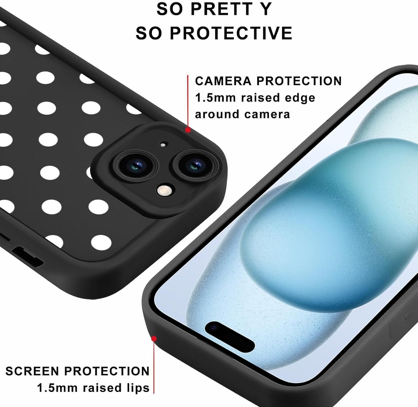 Aoldimu 15 6.1",Simple 15,Black Polka Dot Phone Case for iPhone Trendy Polkadot Pattern Cases Aesthetic Design Cover