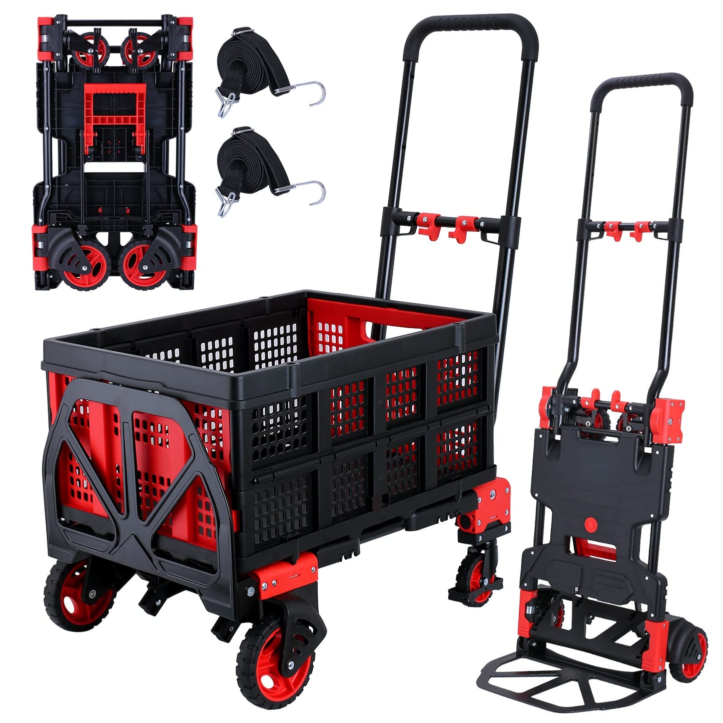 2-in-1Hand Truck Dolly Foldable with Folding Basket,330LBS Capacity Handtruck,Hand Truck Foldable Dolly with 4 Wheels,Dolly Cart with Retractable Handle,Folding Hand Cart for Moving