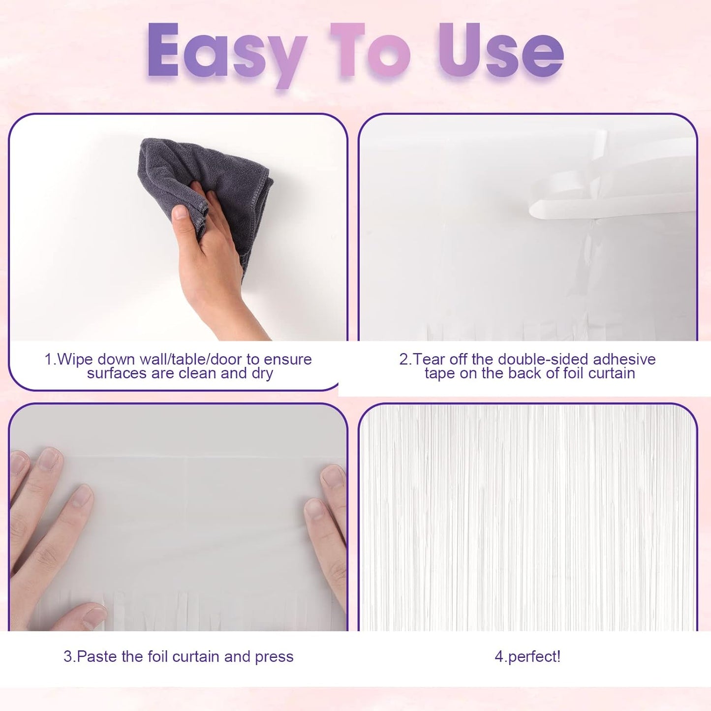 Voircoloria White Foil Fringe Backdrop Curtains - 3 Pack Tinsel Streamers for Parties & Events | 3.3x8.2 Feet