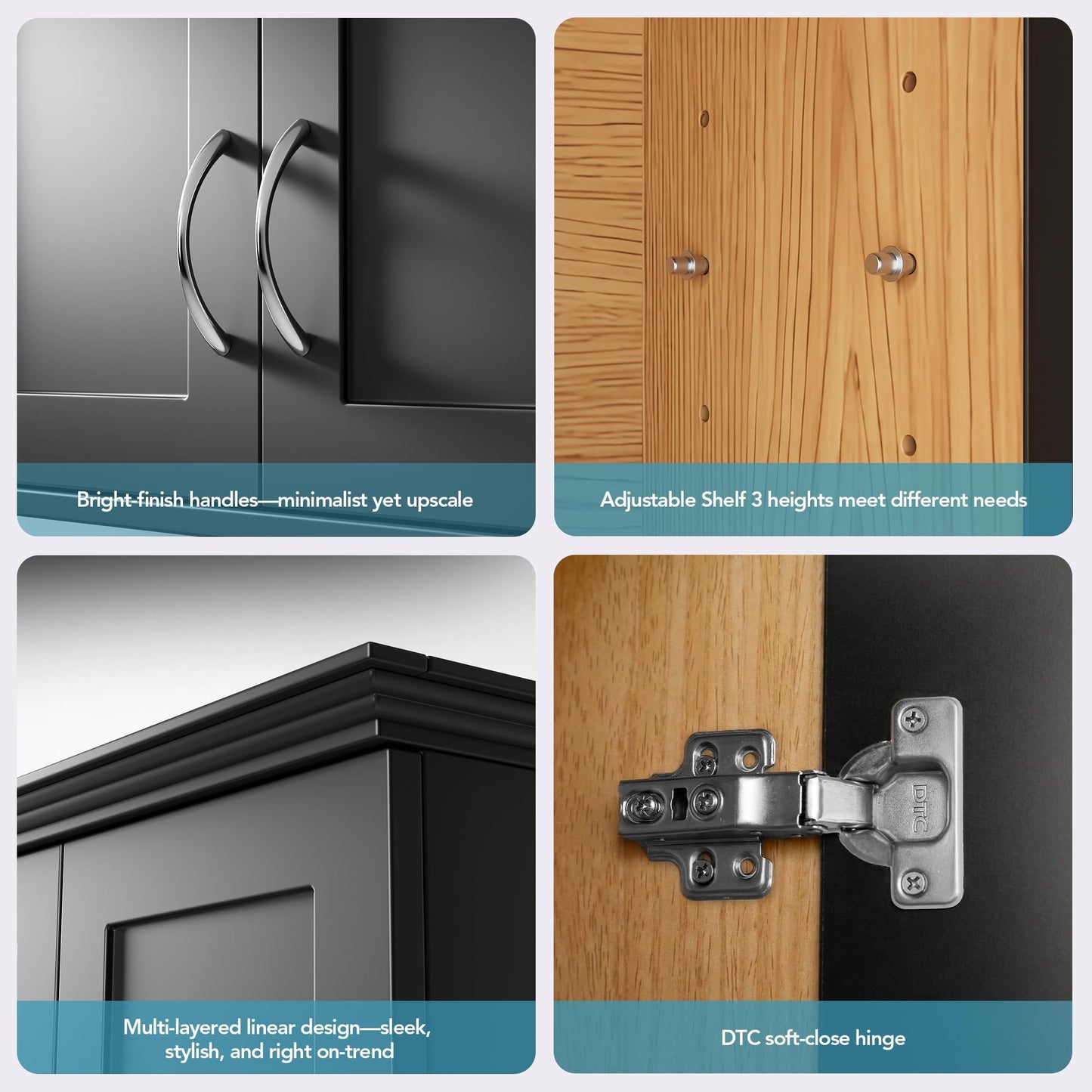 VANIRROR 23x30 Wall Mounted Bathroom Cabinet with Motion Sensor Light, Over The Toilet Medicine Cabinet Storage, 2-Door Black Wood Kitchen Cupboard with Adjustable Shelves & Soft Close Hinges