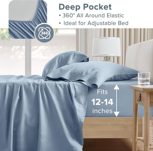Comfort Spaces 100% Cotton Sheet Set - Breathable & Lightweight Twin Bedding in Blue | Fits Up to 14" Mattress