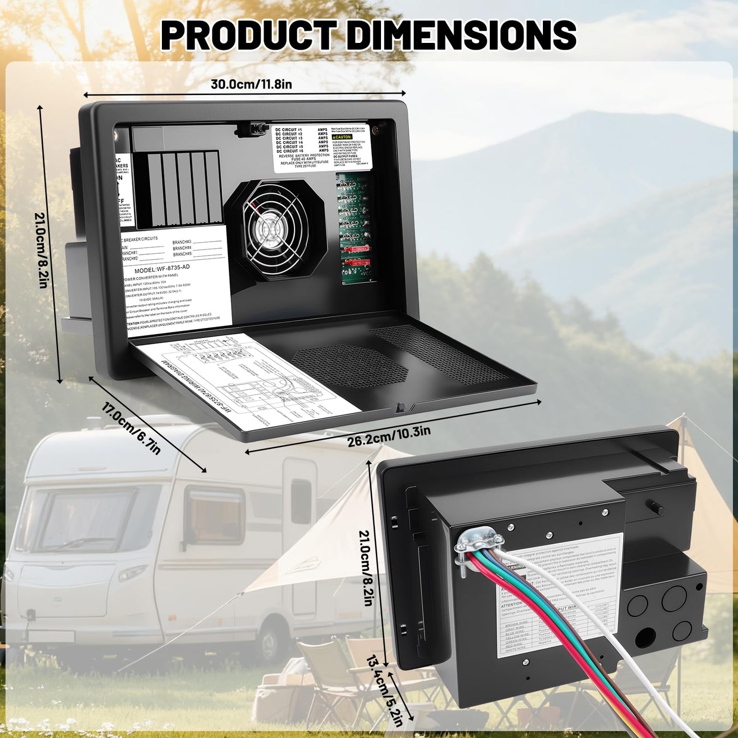 WF-8735-AD RV Power Converter Charger, 30 Amp Power Center Support Auto Detect, 30/35 Amp DC Output, 3 Level Charging,WF-8735-AD Battery Charger Suitable for RV,Camper,Caravans,Travel Trailer