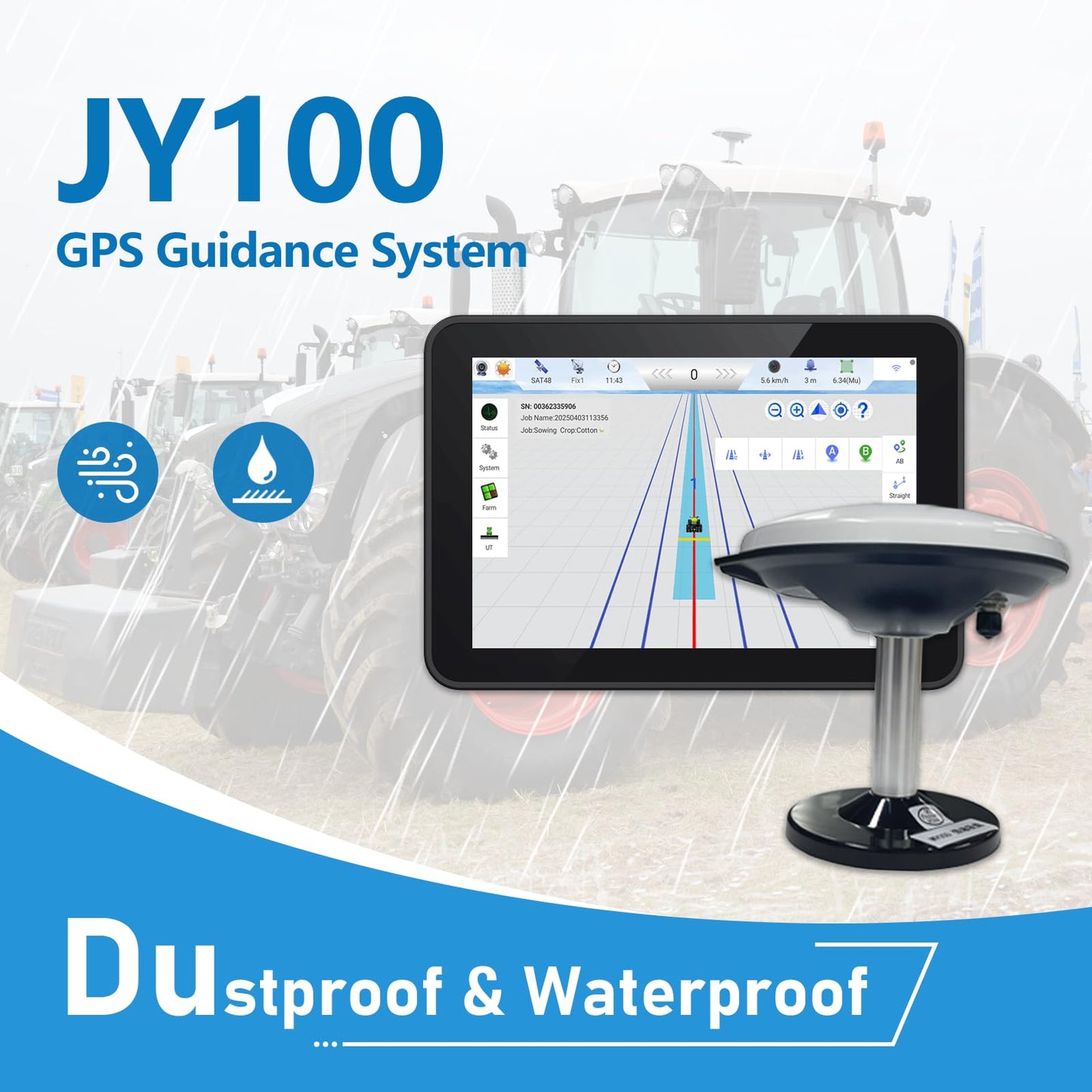 SMAJAYU JY100 Plus Tractor Guidance System with Precision AG Software, Android10 Tablet, 1-inch by CORS, 4-inch by PPP Connection, A-B line Guidance Compatible with Any Tractor CAT, John-Deere...