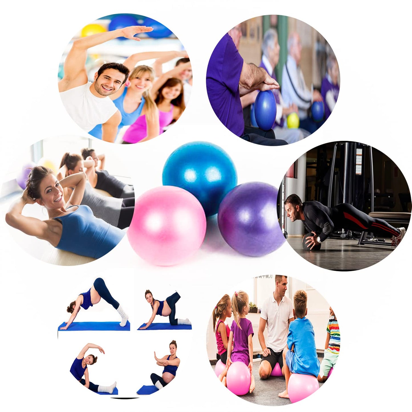 JUFANGFIN 9-Inch Pilates Exercise Ball for Yoga, Barre, Fitness & Physical Therapy Mini Squishy Balance Ball for Home Workouts(6PCS-Purple)