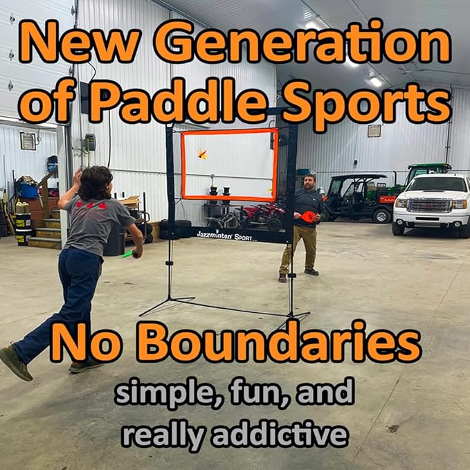 Jazzminton-Sport – The Original Paddle Game with Net for Indoors & Outdoors – Active, Joint-Friendly Family Fun – Like Badminton, Pickleball & Tennis with a Twist