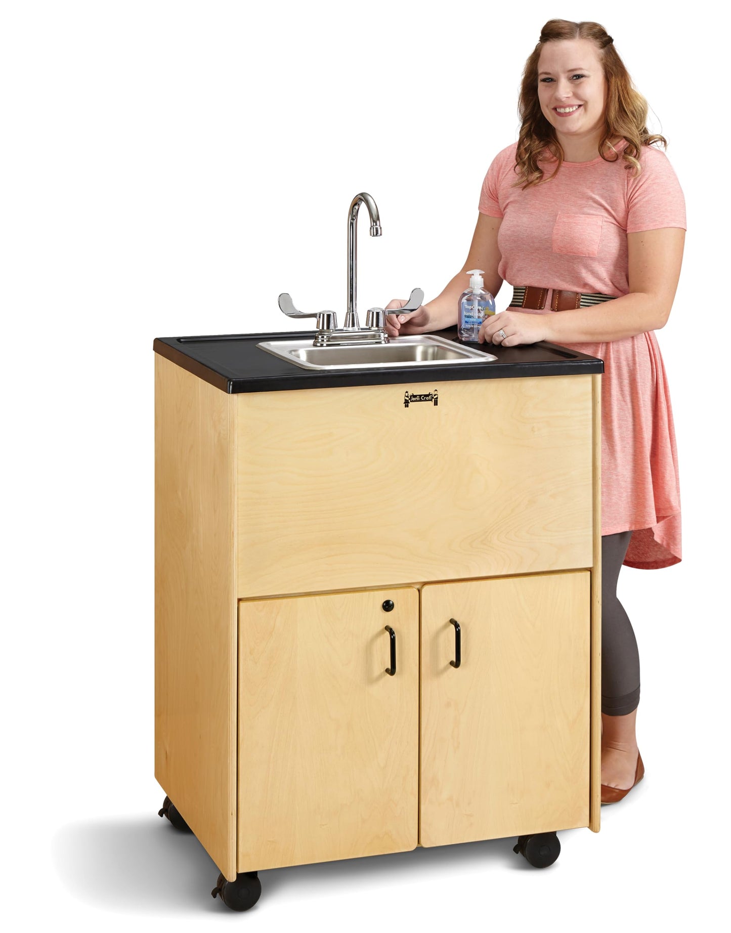 Jonti-Craft 1367JC Clean Hands Helper Portable Sink, 38" Counter Height with Stainless Steel Sink - Plumbing Required
