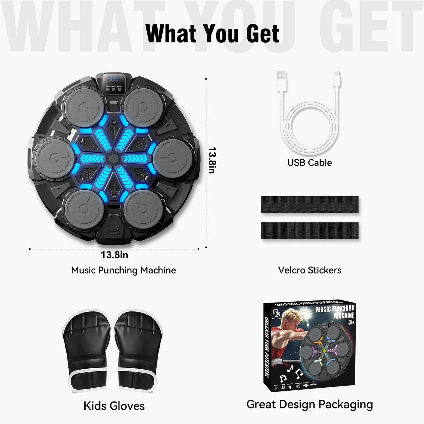 Oppvoci Upgraded Music Punching Machine for Kids and Adults, Wall Boxing Punching Pad with Bluetooth & Rhythm Lights, 3 Speed Modes, Home Fitness Boxing Equipment with Gloves for Boys Girls Teenagers