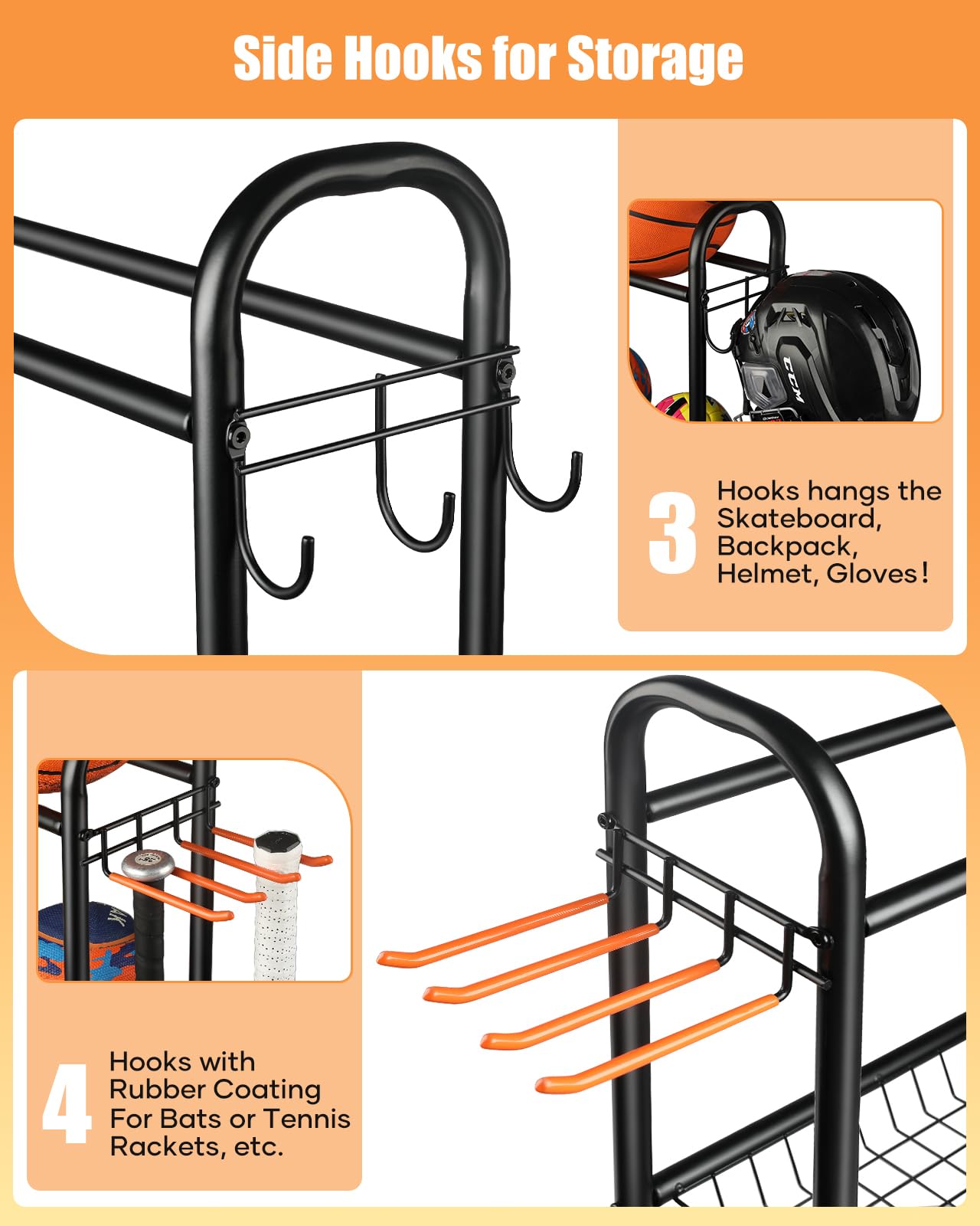 EXTCCT Basketball Racks for Balls, 3-Layer Small Ball Rack Ball Storage For Garage, Outdoor Rolling Ball Cart with Wheels, Two Basket for Basketballs Footballs Volleyball
