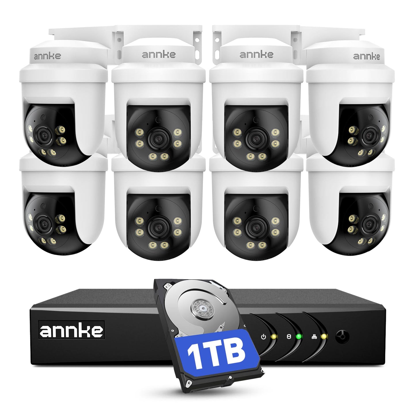 ANNKE 5MP PT Wired Security Camera System Outdoor with Night Vision, One-Way Audio, 8CH 3K Lite DVR and 8 x 5MP CCTV Cameras, 350° pan and 90° tilt, Human&Vehicle Detection, 1TB HDD for 24/7 Recording