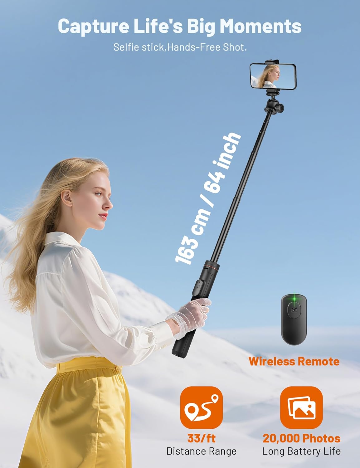 JOILCAN 64" 360 Tripod for iPhone & Camera, Selfie Stick with Ball Head Remote & Phone Holder, Extendable Portable