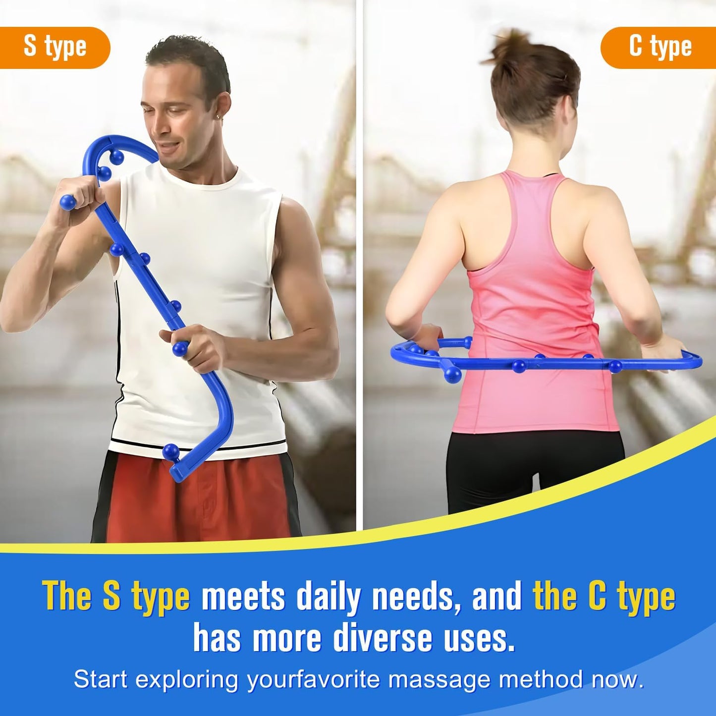hlthsky Trigger Point Massage Tool,Two Shapes Handheld Back and Neck Massager for Pain Relief,Muscle Release Tool Manual Massage Hook Back Neck Shoulder Massager Blue - Gift for Women & Men