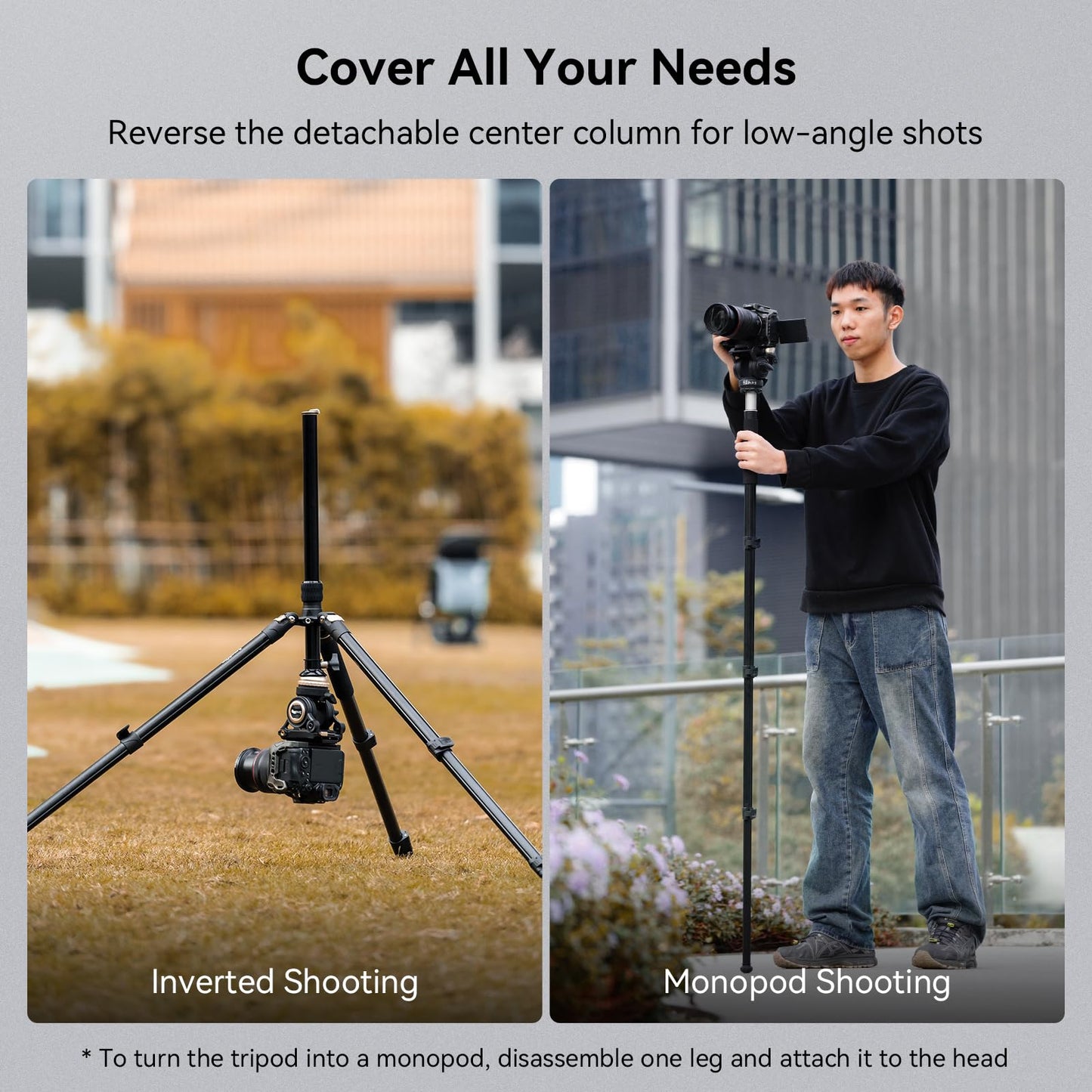 SmallRig CT210 Video Tripod, 75" Video Camera Tripod Monopod with +/-15° Leveling Base Fluid Head, Professional Camera Tripod Compatible with Video Camera, DSLR, Camcorder-4475