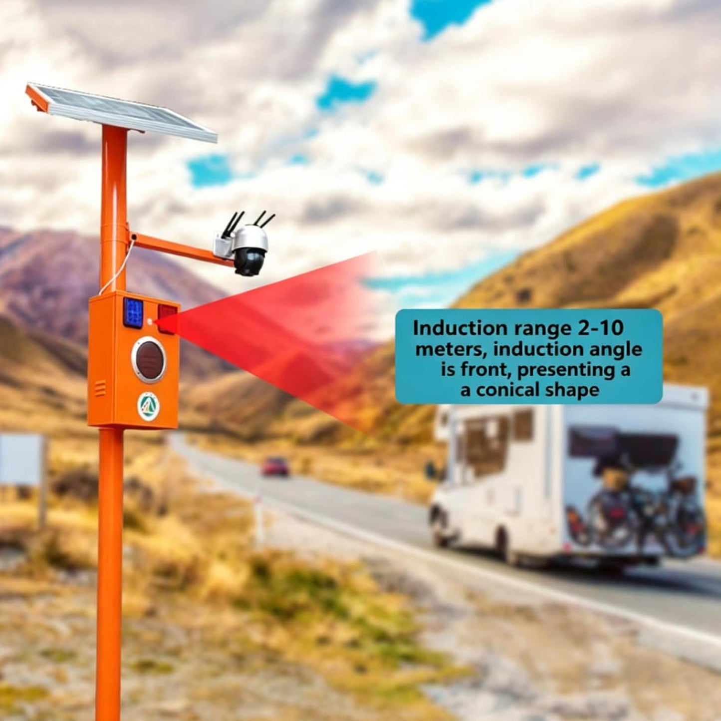 Outdoor Solar Fire Warning Voice Prompt Pole, IP65 Waterproof Solar Powered Forest Fire Prevention Speaker, Infrared Motion Induction Automatic Voice Broadcast Device for Wildfire Safety Monitoring