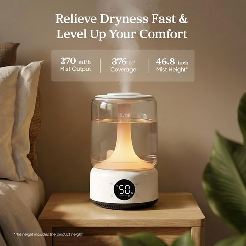 LEVOIT Smart Humidifier - 4.2L Top Fill for Large Rooms | 42-Hour Runtime, Whisper-Quiet Cool Mist, APP/Voice Control