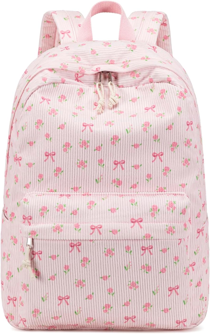 Backpack 17 inch Floral-1) BTOOP School for Girls Teens Large Corduroy Bookbag Lightweight Casual High School College