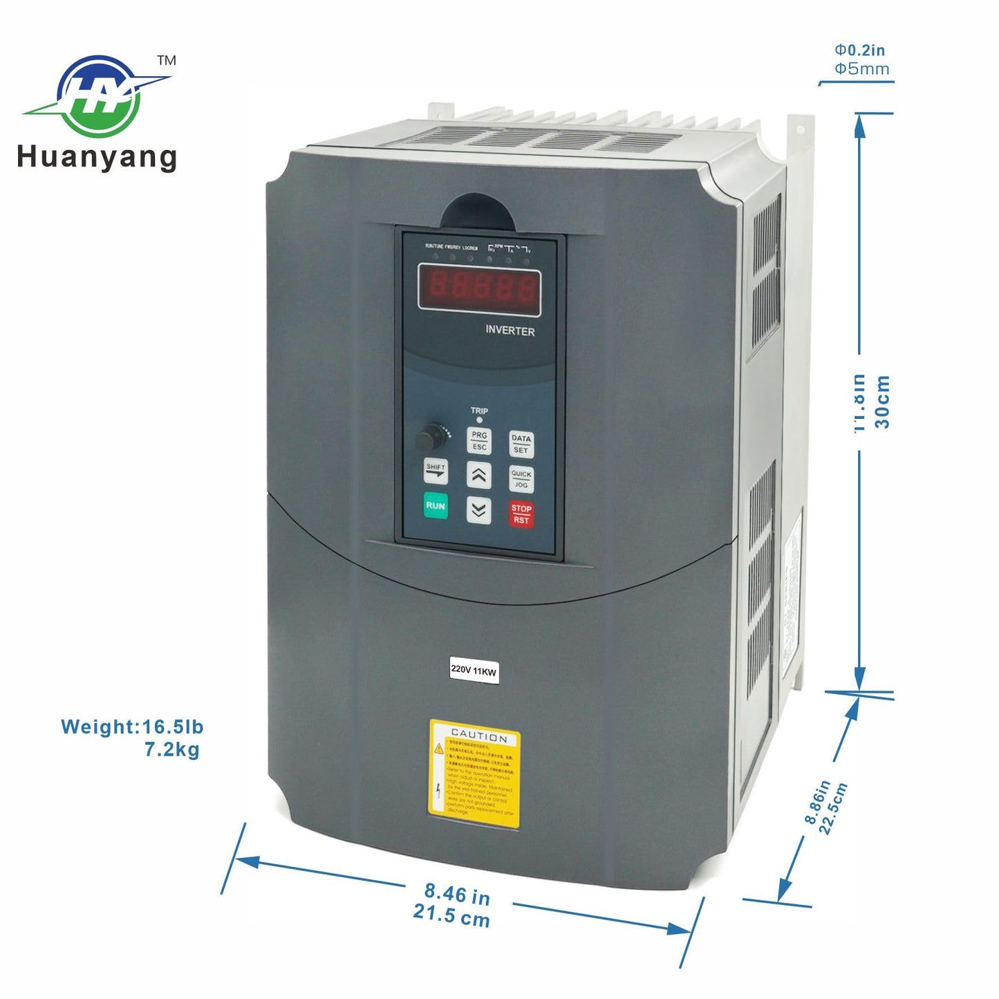 HY HUANYANG Variable Frequency Drive VFD Vector Single to 3 Phase Converter, for Motor Speed Control,220VAC Input/Output (GT Series 11KW-15HP Model)