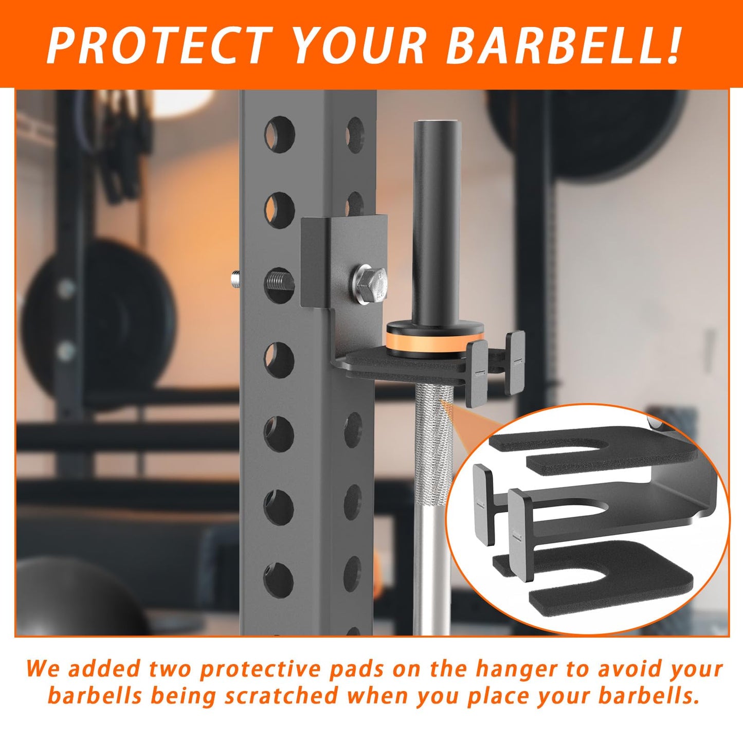 J Bryant Barbell Holder for 3x3 Power Racks, No Drilling Required – Heavy-Duty Steel Barbell Storage Rack with Protective Padding, Fits 5/8''-1'' Holes – Secure & Space-Saving Gym Equipment Organizer