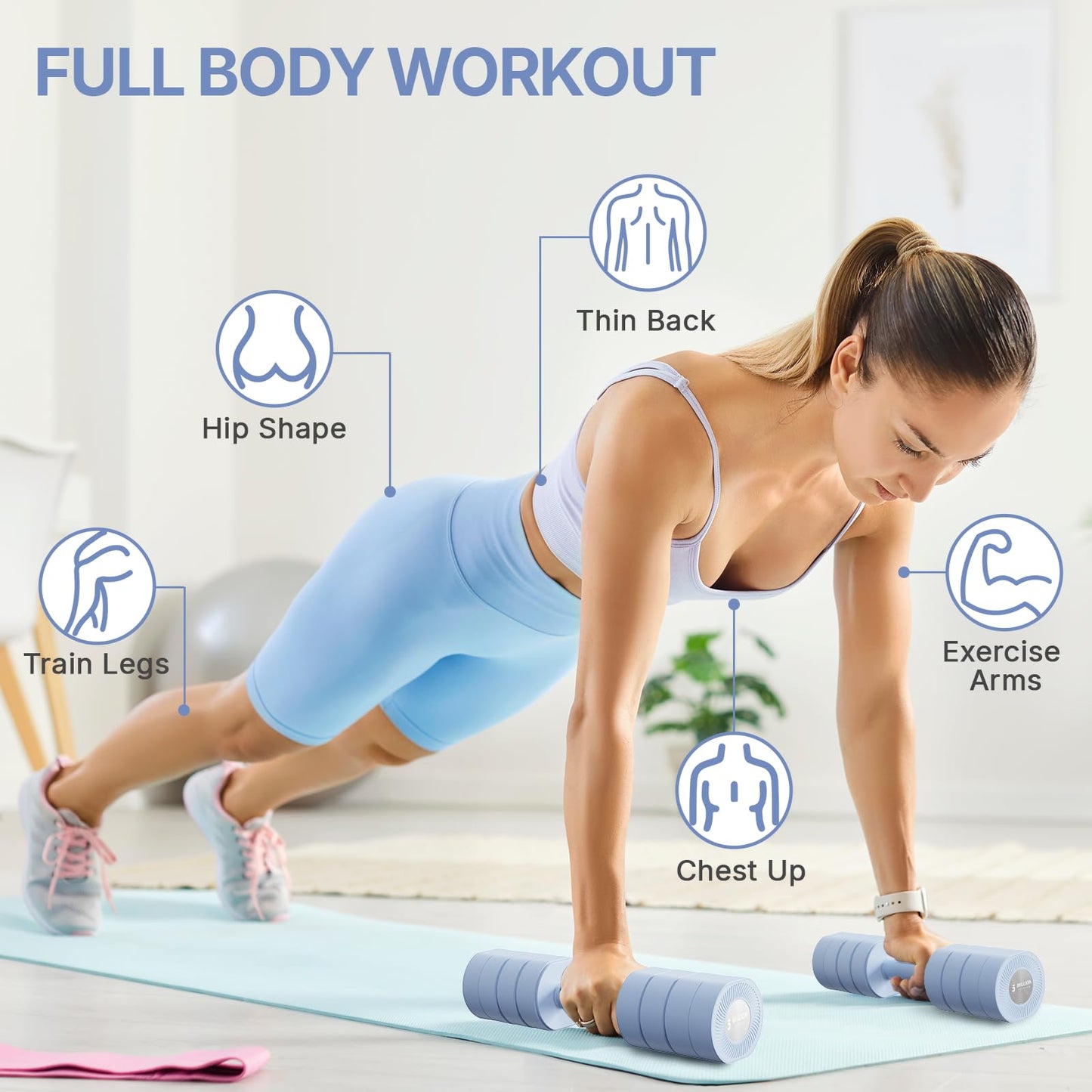 Adjustable Dumbbell Set of 2, Hand Weights for Women, Each 2.2/4.4/6.6/8.8 lbs, Quick-lock Mechanism Weights for Women Anti-slip Handle, Macaron Colors at Home, Office