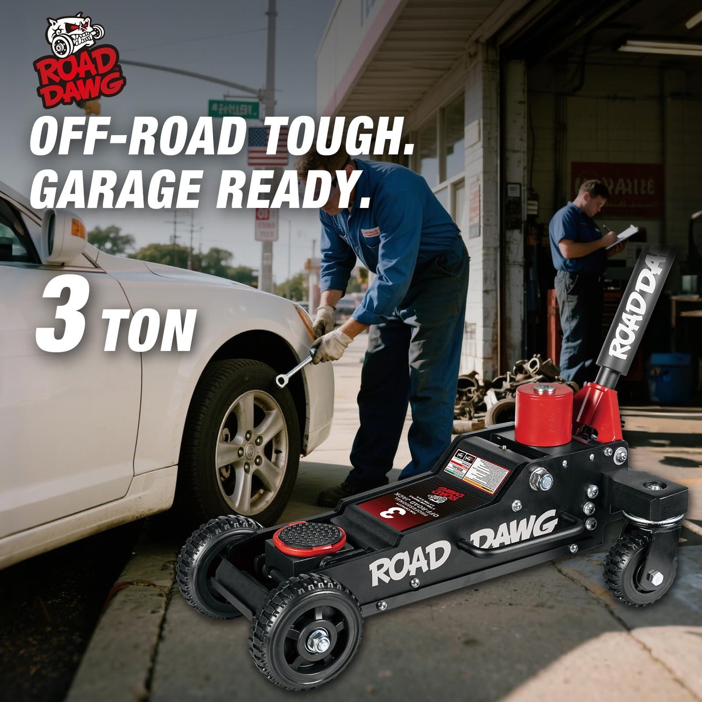 Road DAWG 3 Ton Aluminum Big Wheel Off-Road Floor Jack - Heavy Duty Hydraulic Lift for Trucks, SUVs & ATVs, 6000LBS Capacity, Professional Portable Jack