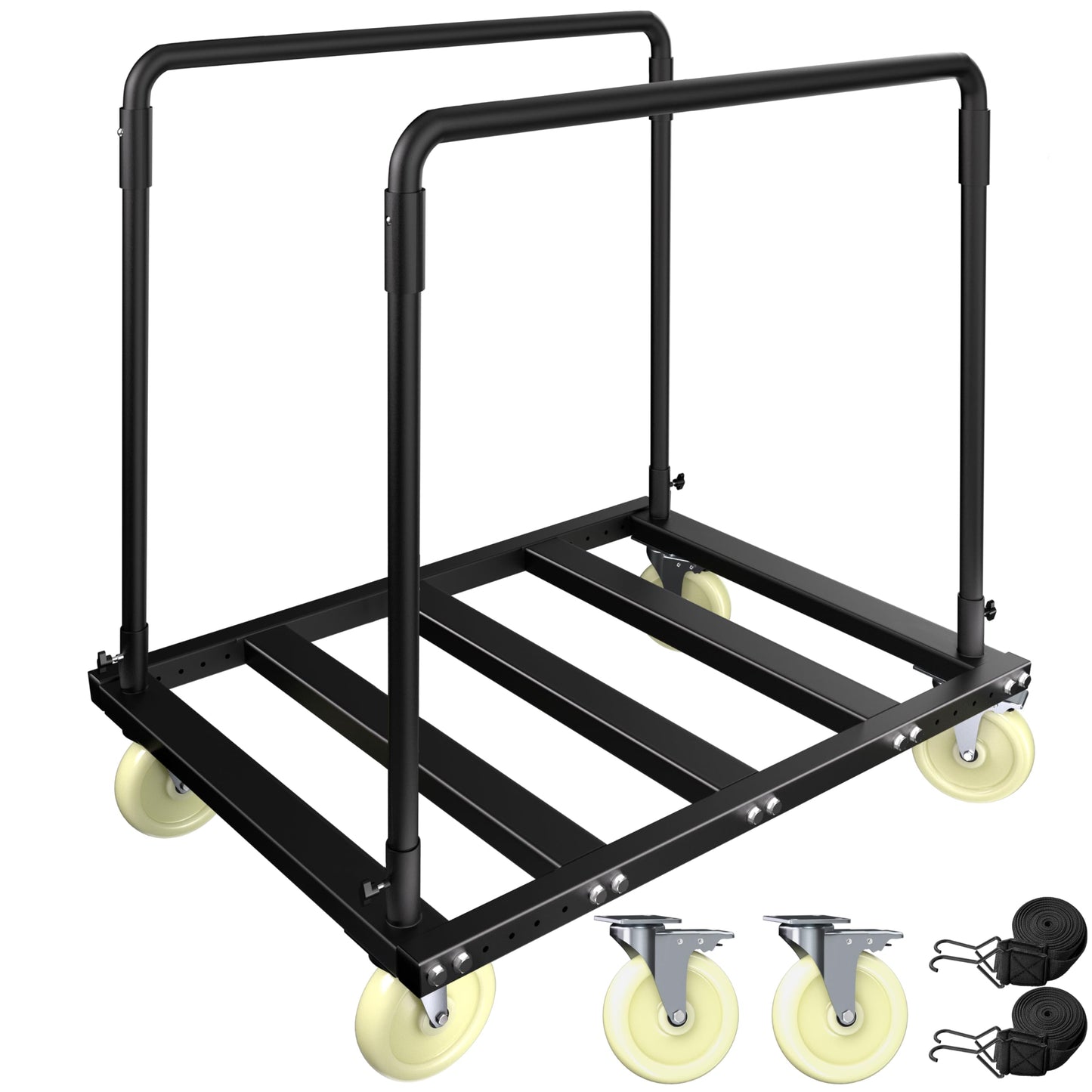 TRUSOON Utility Folding Table Cart, Heavy Duty Table Dolly with Swivel Wheels, Black Panel Cart for Drywall, Lumber, Mattress, Warehouse, Party Events, Grage, Home, Hotel