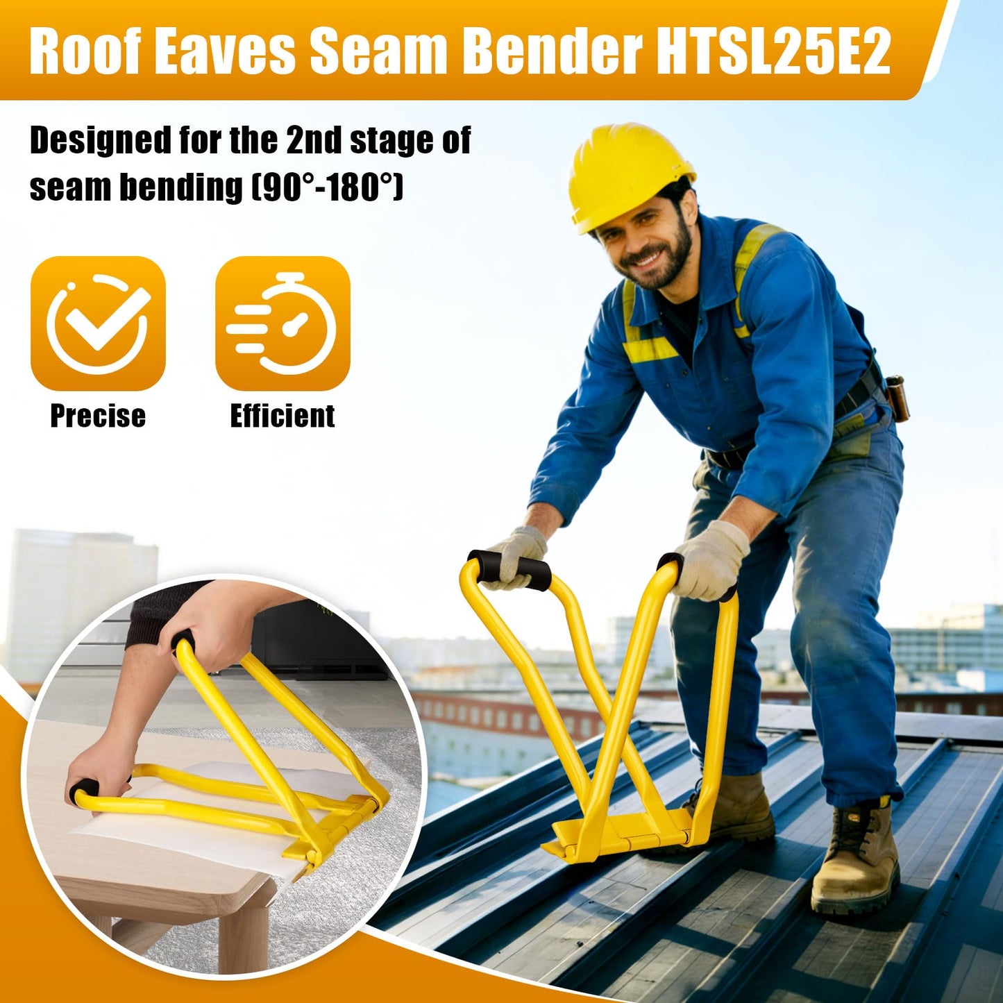 𝐔𝐩𝐠𝐫𝐚𝐝𝐞 HTSL25E2 Roof Eaves Seam Bender, Metal Roofing Drip Edge Folding Tool, EVA Non Slip Grip, Thickened Tube, Metal Eave Tool, Standing Seam Bender, Suitable for Roofer