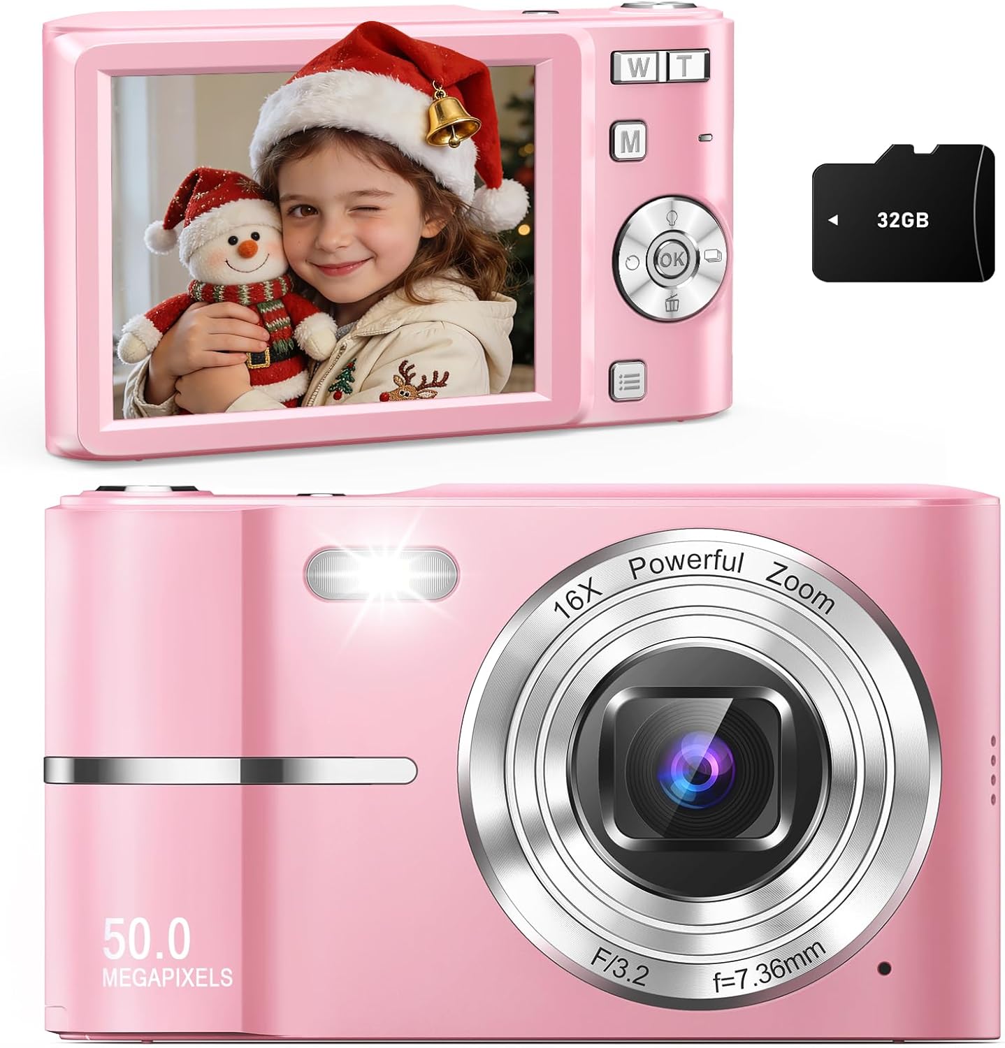 Basdecm 4K 50MP -16X 6 7 8 9 10 Digital Camera for Kids: Pink Camera for Photography Zoom Anti-Shake, Date Stamp