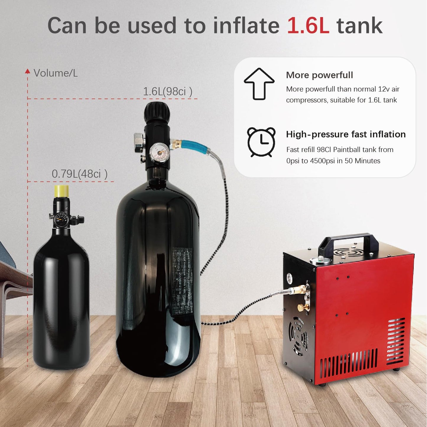 Thunder 4500Psi PCP Air Compressor,Refilling Up to 1.6L,Fast Fill for Airguns or Paintball Tank,Auto Shut Off,Water/Oil Free,Built-in Converter and Cooling Fan,350W Portable Pcp Pump