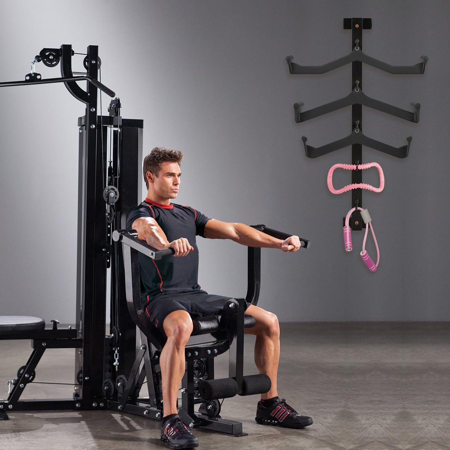 Whiidoom Lat Pulldown Attachments Lat Pull Down Bar Storage Rack for Mag Grip Lat Pulldown Machines Attachments Stand Cable Attachment Storage Rack for Home Gym and Gym Wall Storage (Style B)