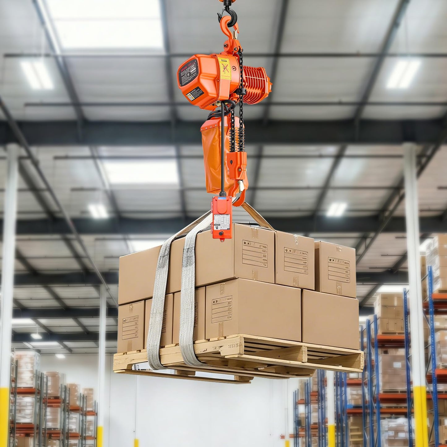 VEVOR 2200 lbs Electric Chain Hoist 2-Speed, 20 ft Lifting Height, 3-Phase 480V Overhead Crane with 328 ft Wireless & 15 ft Wired Remote Control, G80 2-Chain Hoist for Factory, Warehous, Garage
