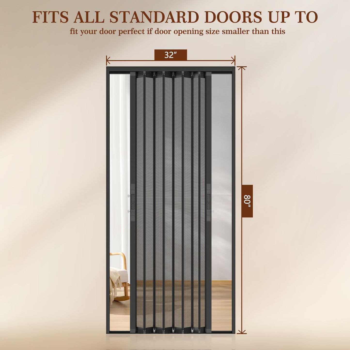 Yotache Retractable Screen Door Fits 32"x80" to 32.5"x80.5" Doors - Aluminum Frame & Pet-Proof Mesh - Magnetic Self-Latching Convenient Sliding Door with Left and Right Openings