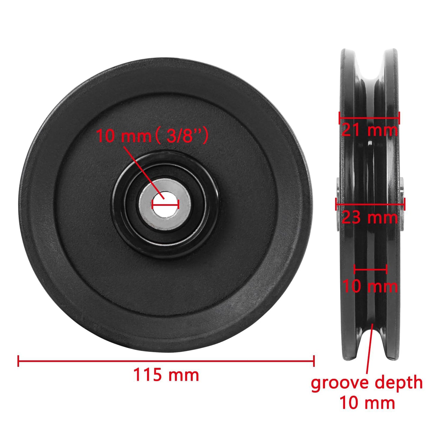 Luwint 4.5 Inch Pulley with Bearing, 115mm Replacement Pulley Wheel for Cable Machine, Home Gym Equipment, LAT Pulldown System, Universal Heavy Duty Pulley (2-Pack, Black)