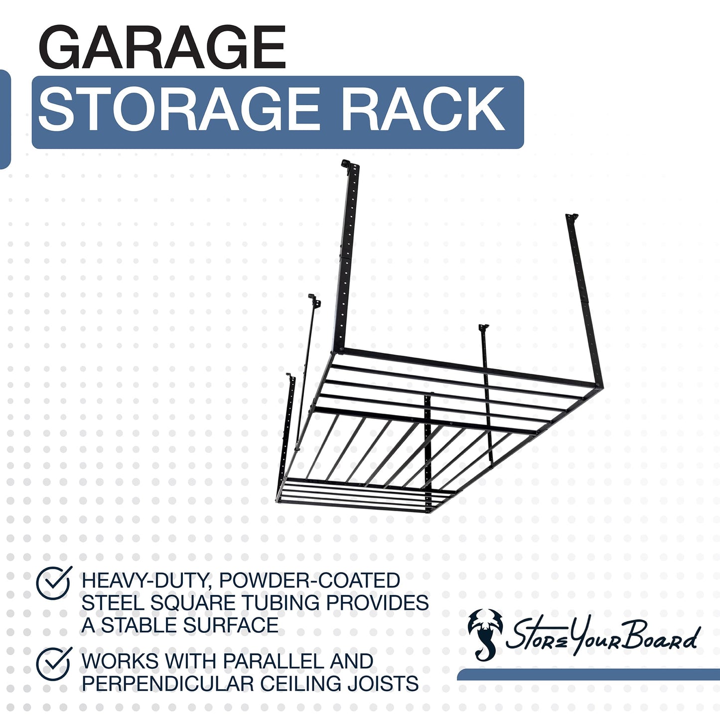 StoreYourBoard 4 x 8 Overhead Garage Storage Rack, Ceiling Shelf Overhead Organization, Heavy Duty Steel Platform Holds 700 lbs, 96 in. x 48 in. x 40 in.