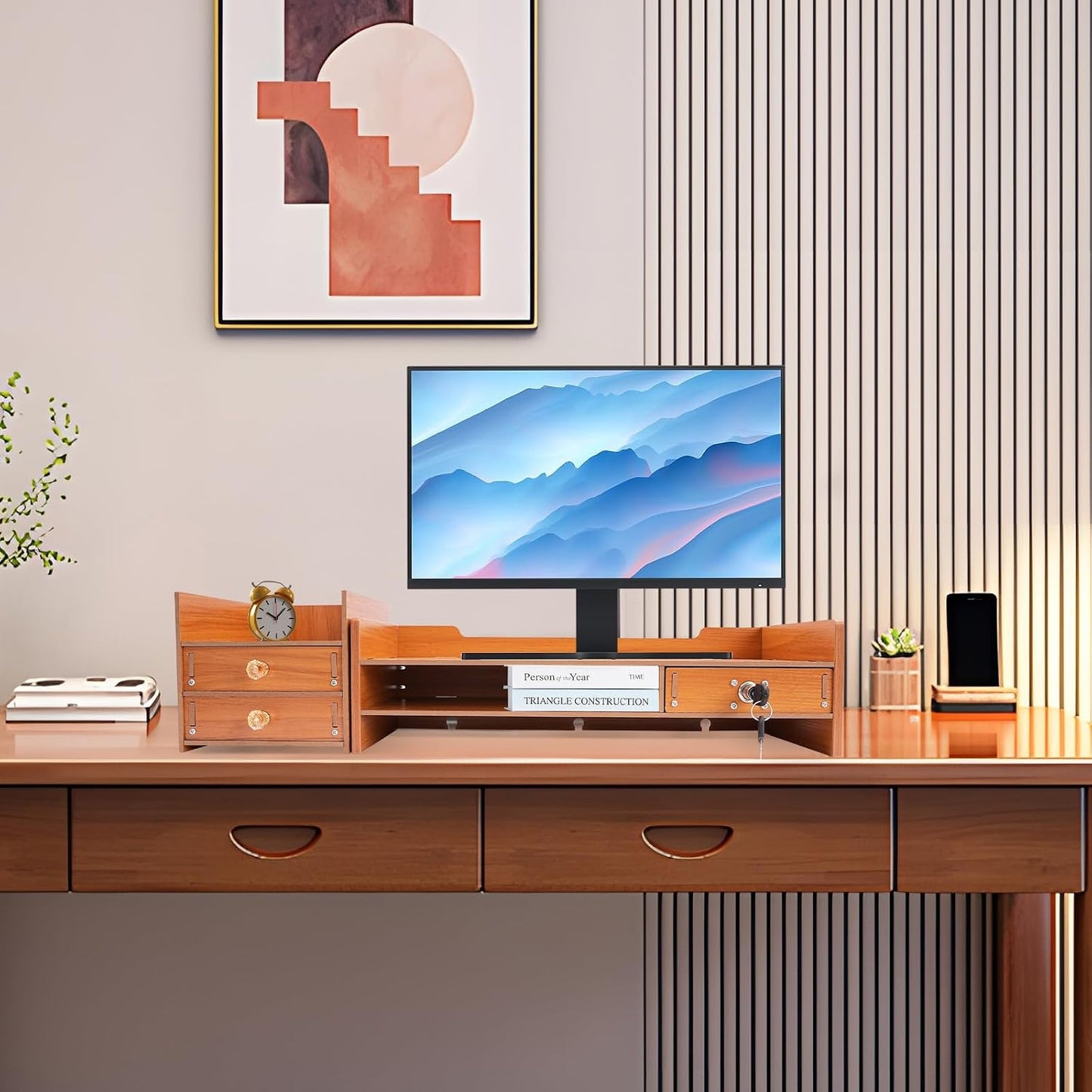 WDZCZDoo 11.02lbs Computer Monitor Stand, Computer Rack with Storage, Wooden Laptop Monitor Stand, Wood Desk Organizer