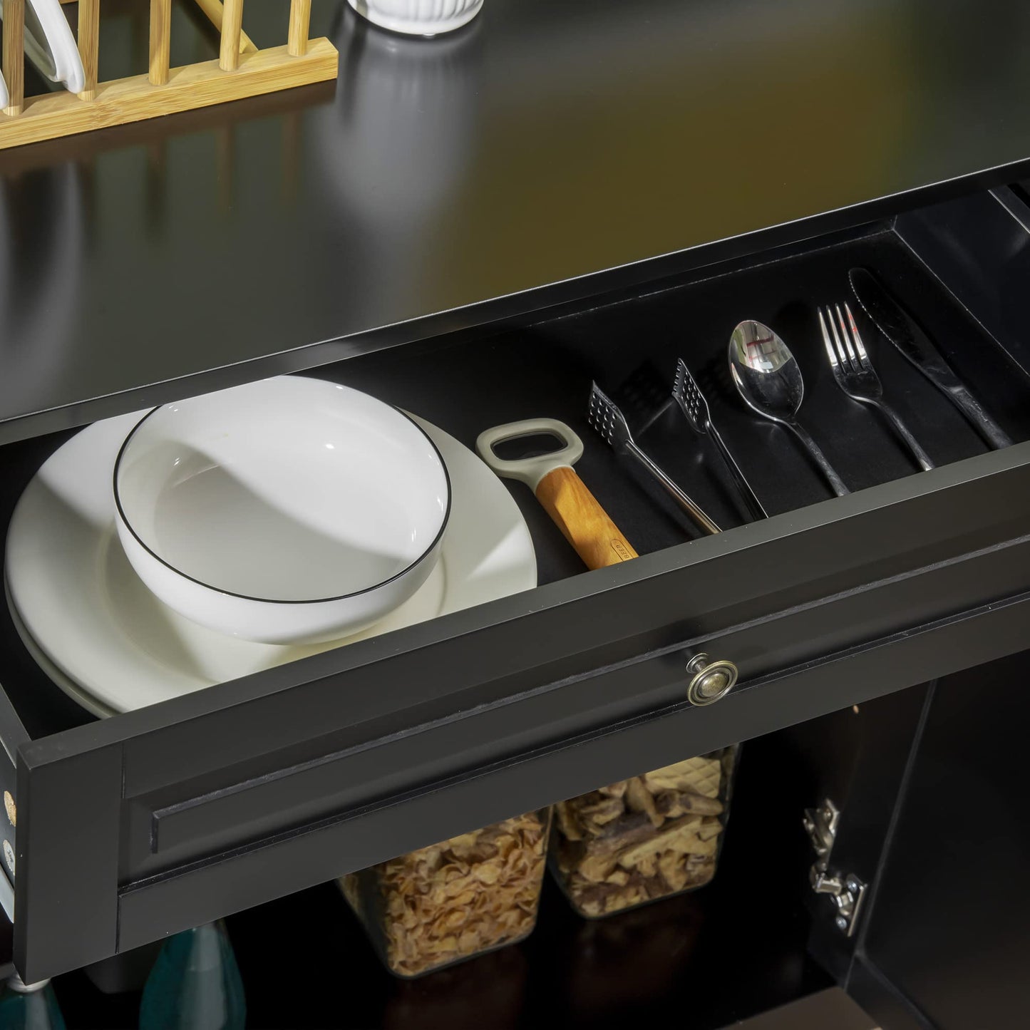 HOMCOM Sideboard Buffet Cabinet, Modern Buffet Cabinet with Storage and 2 Drawers, Coffee Bar Station with Adjustable Shelves for Kitchen, Entryway, Black