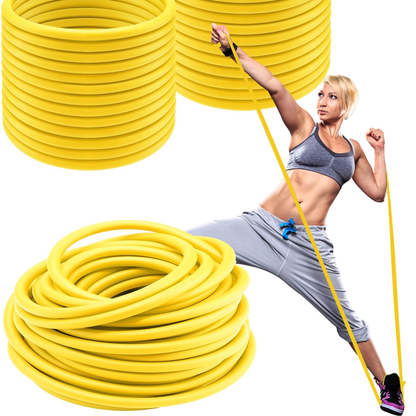 Wesnoy 1 Roll Resistance Tubes Exercise Tubing 50ft Exercise Bands Tubing for Therapy, Lower Pilates, Home Workouts, Rehab Core(Yellow,Beginner Level 2)