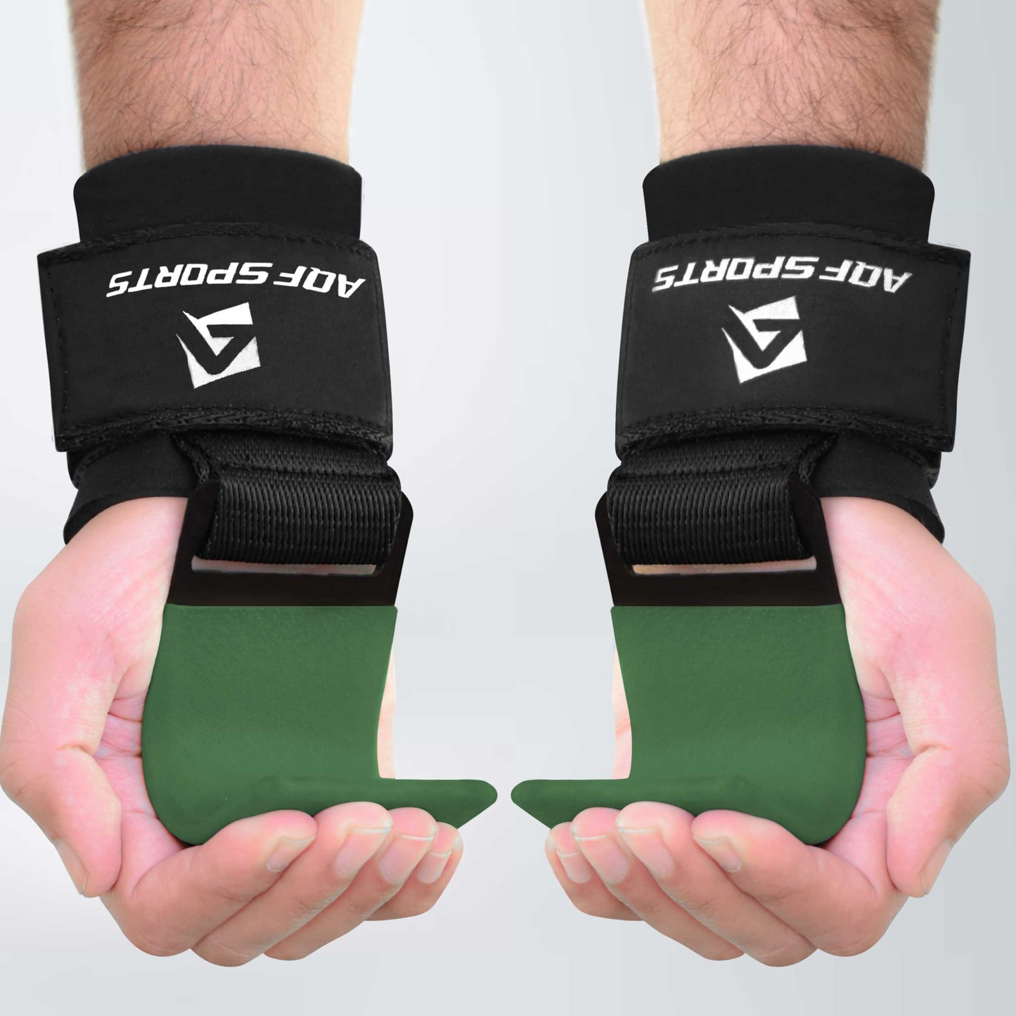 AQF Weight Lifting Hooks (Pair) – Heavy Duty Wrist Straps with 8mm Neoprene Padding & Non-Slip Rubber Grip, Adjustable Hand Grip Support for Deadlifts, Pull Ups & Gym Workout for Men Women