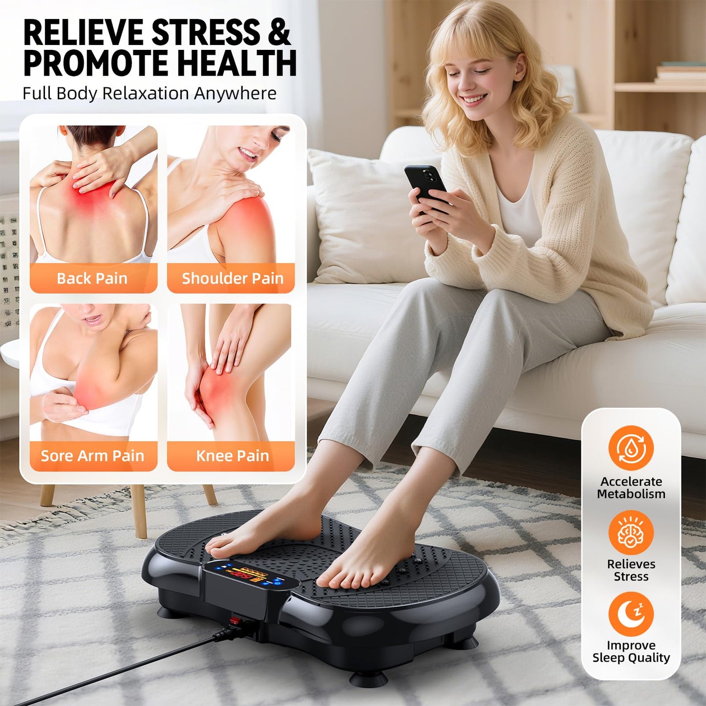PBYRD Vibration Plate Exercise Machine 2025 Upgraded Vibrating Plate for Lymphatic Drainage Weight Loss 330Lbs, 999 Adjustable Speeds, Full-Body Shaker Vibration Platform for Women Men, Sport Home Gym