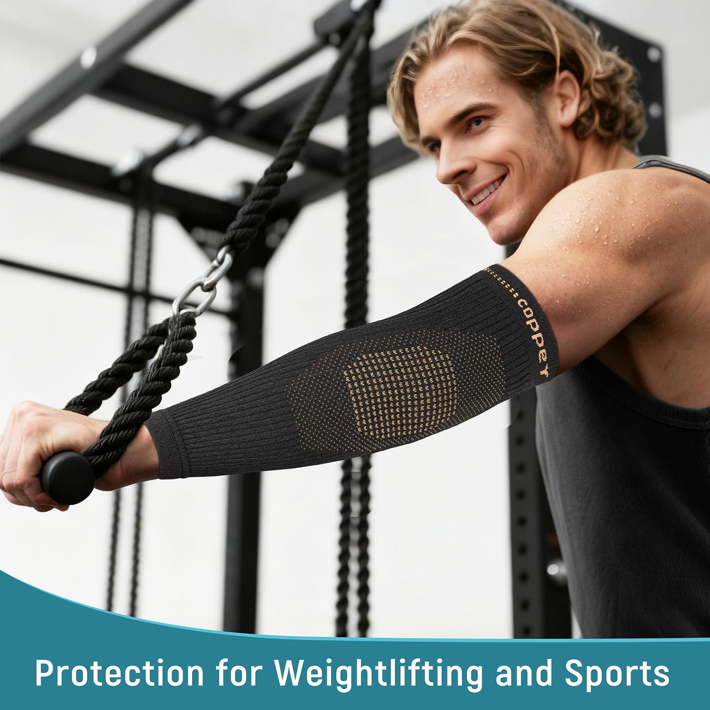 Vlela Copper Elbow Compression Sleeve - Tennis & Golfers Elbow Support Brace, Extends to Forearm for Complete Pain Relief, Wider Fit Hugs Joint, Medium