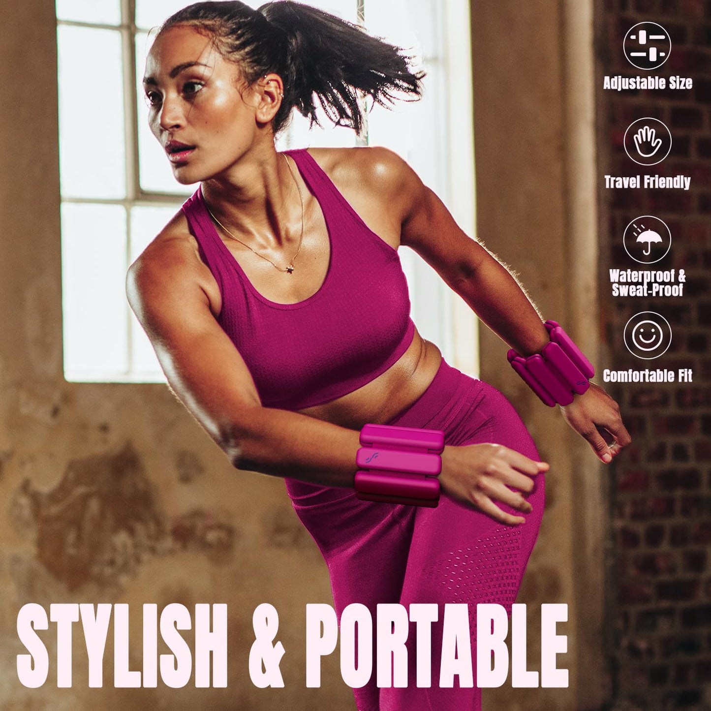Sportneer Wrist & Ankle Weights for Women Men - 1 Pair (1 lb/2 lb Each) | Adjustable Weighted Bracelet Silicone Bangles for Yoga, Dance, Pilates, Cardio, Aerobics, Gym, Pool Exercises and Jogging (Pink Flash, 2 LBS x 2)