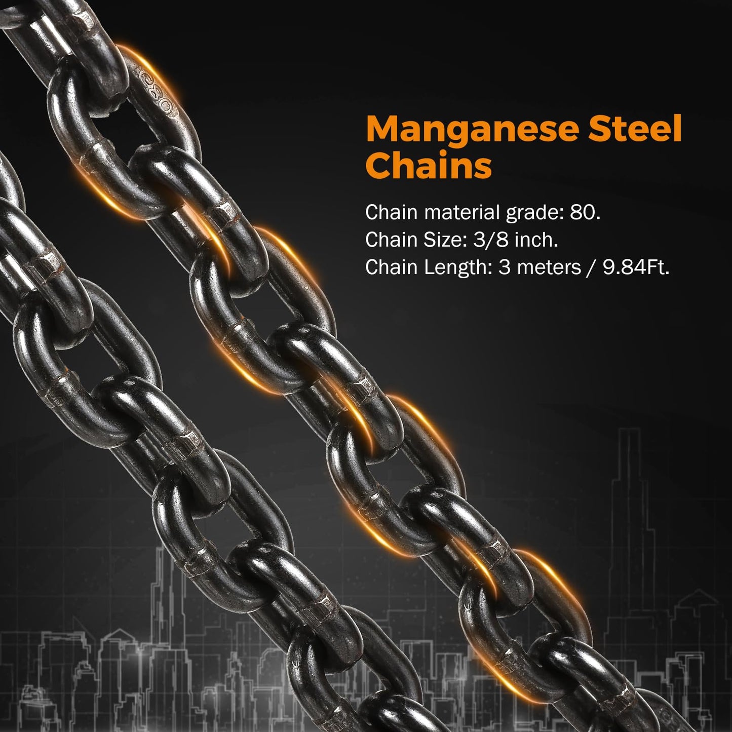 BEAMNOVA Lifting Chains with Adjuster Hooks, 3/8 Inch x 10Ft + 5/16 Inch x 10Ft