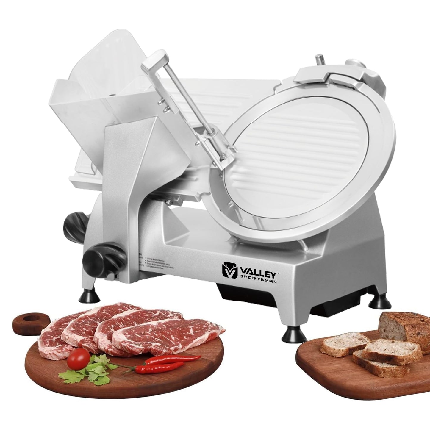 Valley Sportsman 8" Electric Meat Slicer, Commercial Meat Slicer with 1/4 HP, Italian Carbon Steel Blade, Ham Slicer with Adjustable Slicing Thickness for Semi-frozen Meat, Cheese, Deli