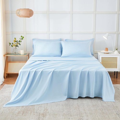 ILAVANDE Queen Sheets Set - Luxury 1800 Series Microfiber | Soft, Wrinkle-Free & Breathable - Baby Blue, 14" Deep Pocket