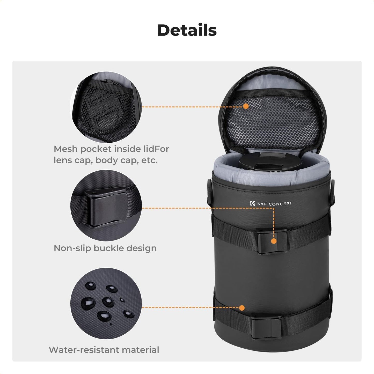 4.53" x8.6" K&F CONCEPT Camera Lens Pouch Case, Waterproof Zipper Lens Protective Bag, Shockproof All-round Camera Lens