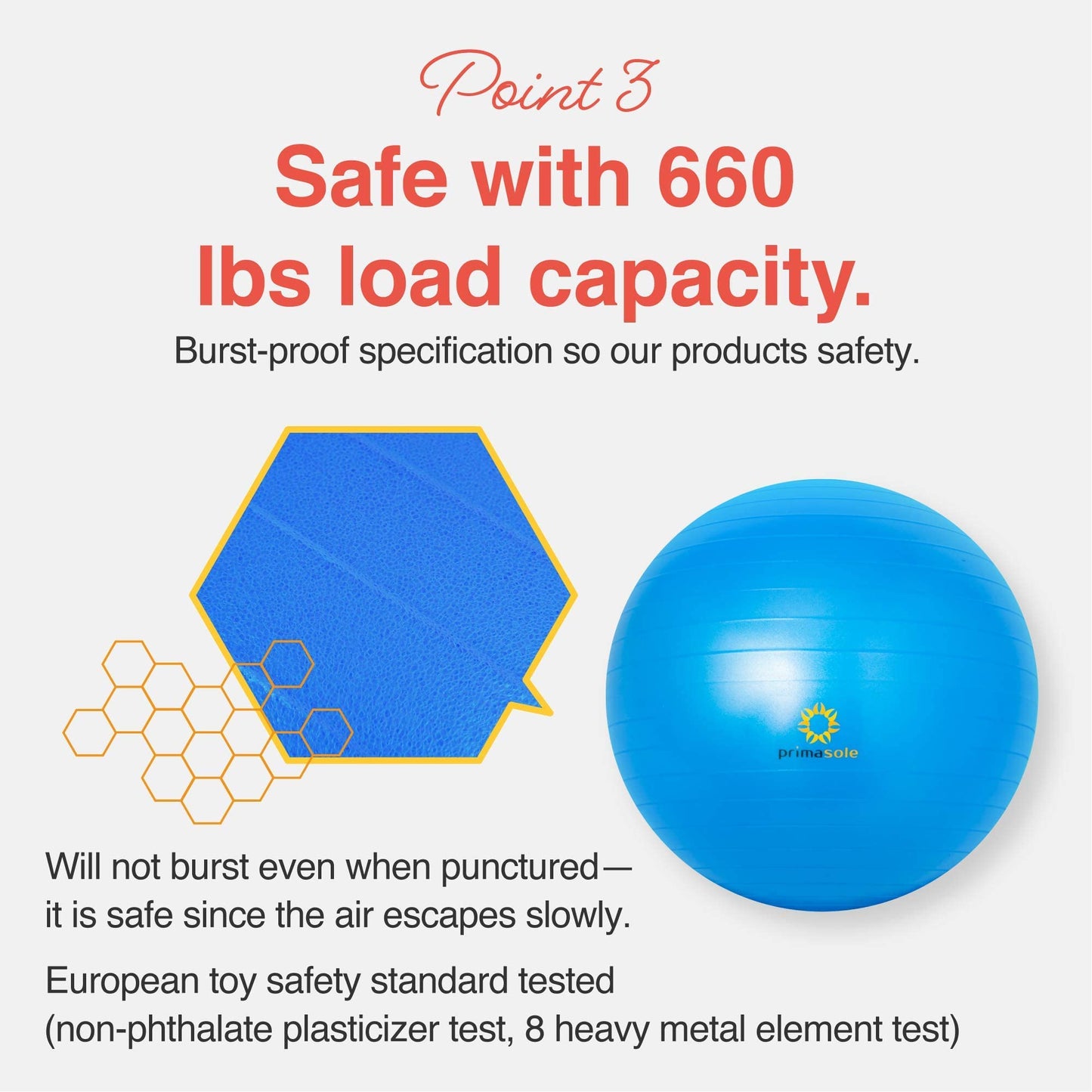 Primasole 45cm Anti-Burst Yoga Ball for Pilates, Core Strength, Pregnancy & Office Chair - Stability Ball for Home & Gym Workout (17.7 Inch, Blue)‌