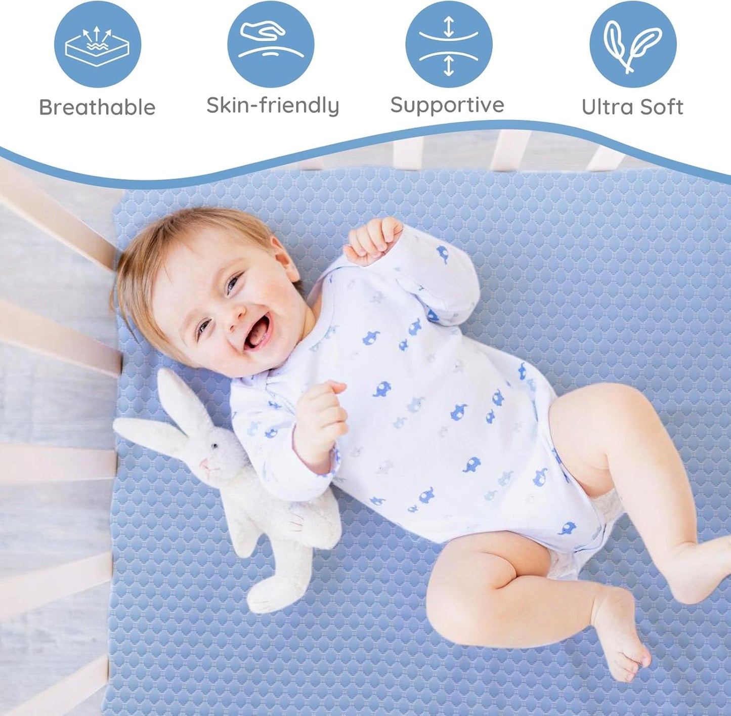 Skiennix Crib Mattress - Dual-Sided Memory Foam for Baby & Toddler | Soft, Breathable, 52" x 27.6" x 5.5", Washable Cover
